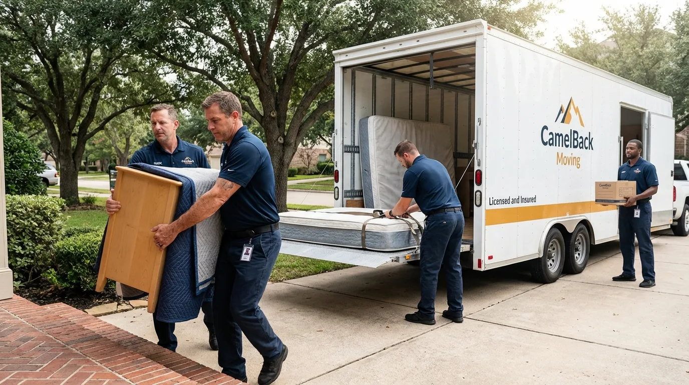 Crew loading residential truck for cross-state move from Alameda, CA