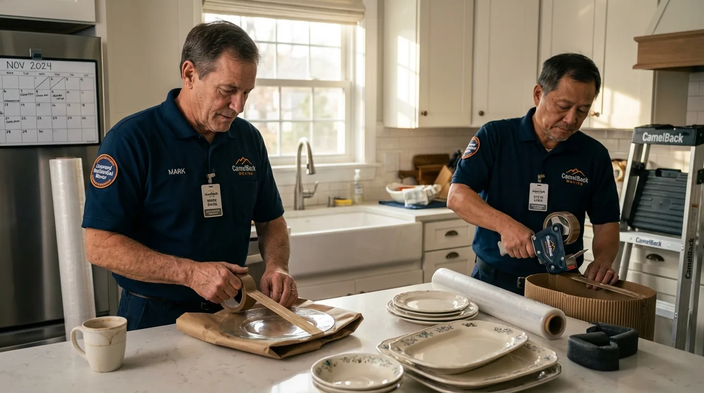 Professional crew packing kitchen dishware in Alameda, CA